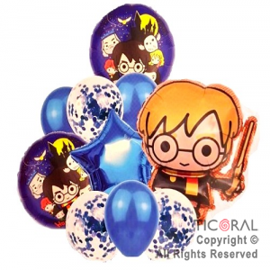 SET DE GLOBOS METALIZADOS HARRY POTTER Y LATEX CON CONFETI x 10 UNIDADES